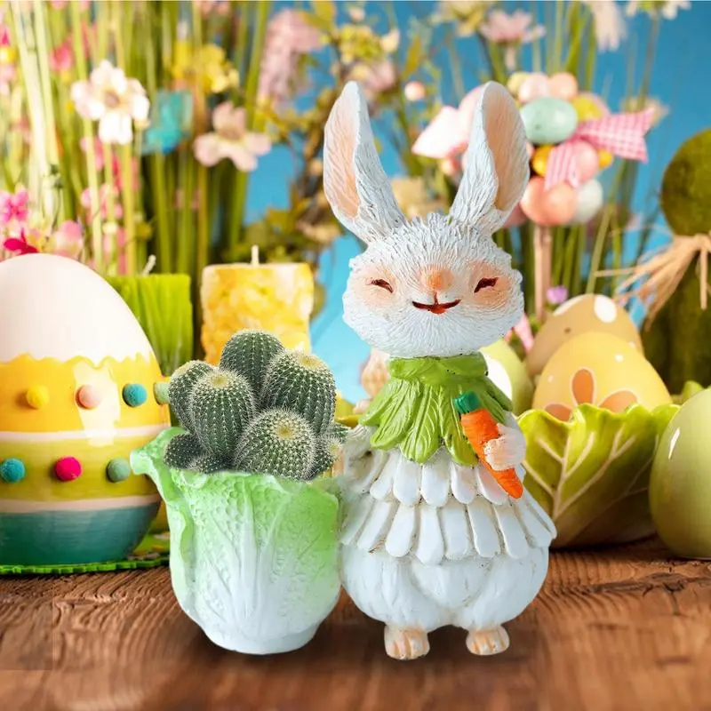 Easter Rabbit Succulent Pots Resin Bunny Statue Succulent Pots Easter Decorative Flower Pot Cute Cartoon Rabbit Plant Pot