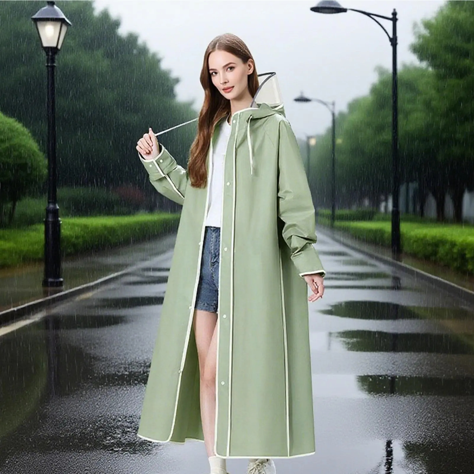 Ponchos Adult Reusable Raincoats Jacket With Hoods And Sleeves Lightweight Long Hooded Jacket Waterproof Reusable Trench Coats
