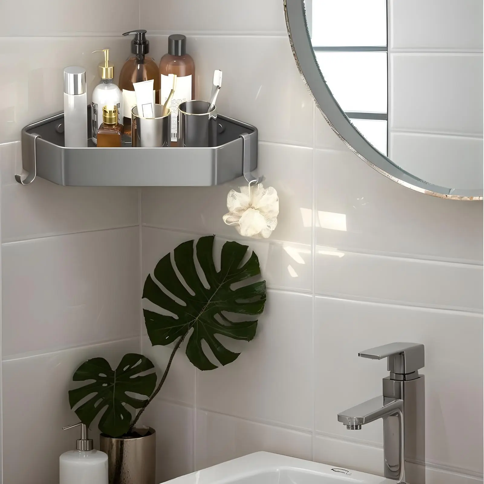 Shower Wall Organizer Triangular Bathroom Rack Heavy-Duty No Drilling Triangular Shower Corner Shelf For RV Bathroom Dormitory