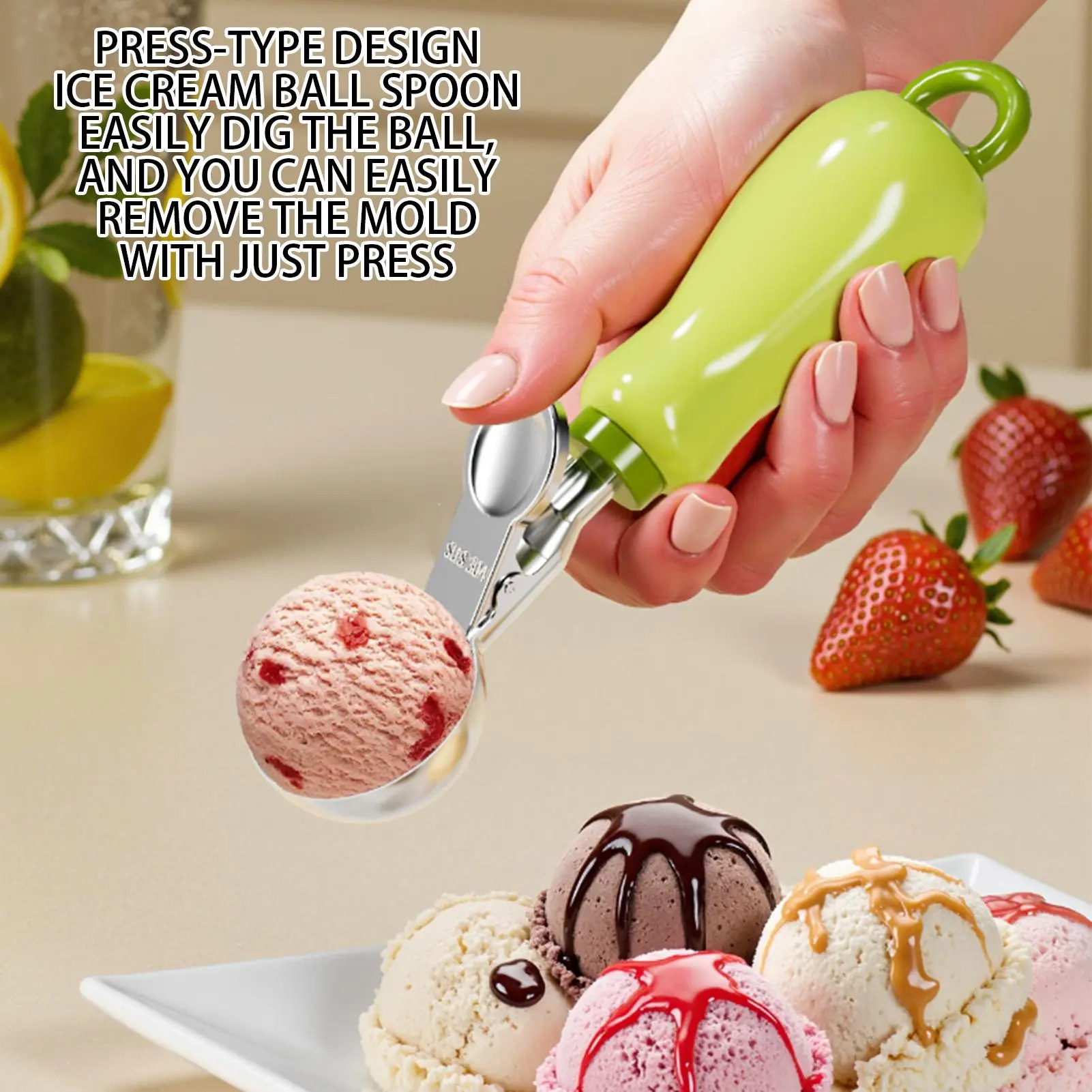 Cookie Scooper Reboundable Stainless Steel Cookie Scoop Hangable Kitchen Gadget Ice Cream Dispenser For Daily Use Commercial