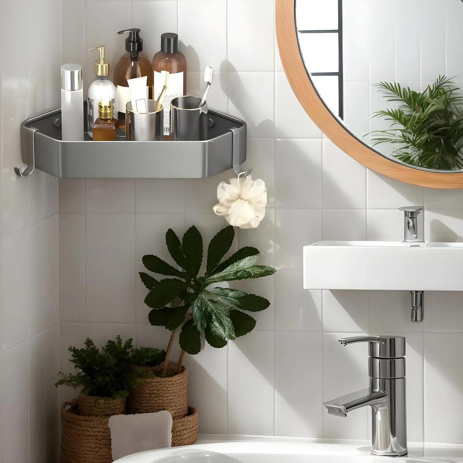 Shower Wall Organizer Triangular Bathroom Rack Heavy-Duty No Drilling Triangular Shower Corner Shelf For RV Bathroom Dormitory