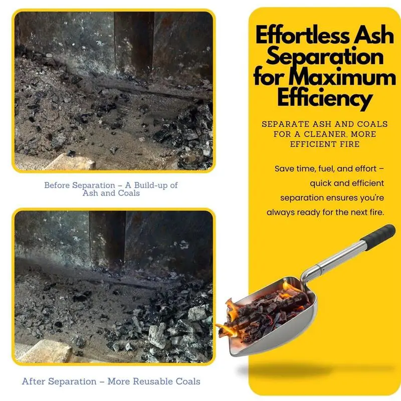 Ash Shovel For Wood Stove Hollow Out Coal Scoop For Fireplace Adjustable Fire Pit Scoop Charcoal Shovel Cleaning Tool For Indoor