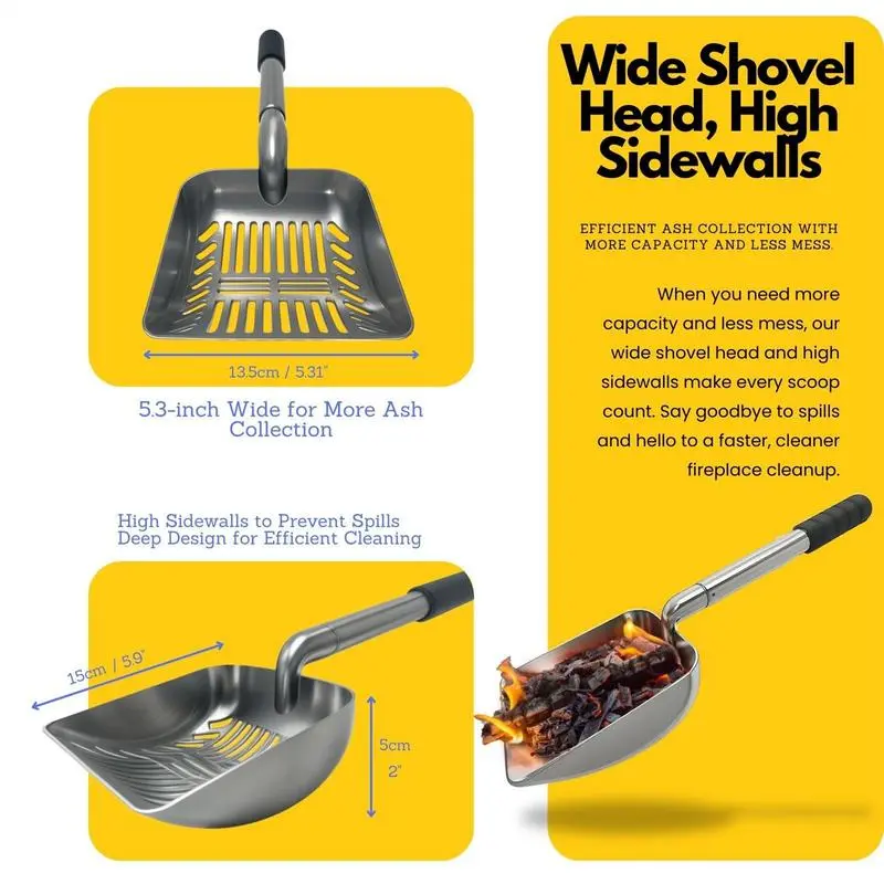 Ash Shovel For Wood Stove Hollow Out Coal Scoop For Fireplace Adjustable Fire Pit Scoop Charcoal Shovel Cleaning Tool For Indoor