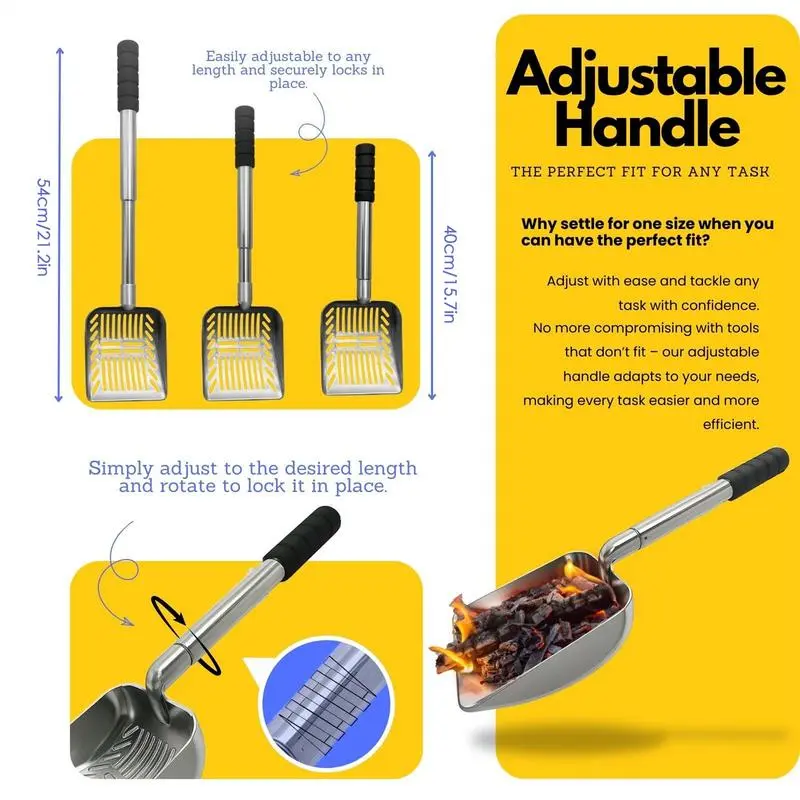 Ash Shovel For Wood Stove Hollow Out Coal Scoop For Fireplace Adjustable Fire Pit Scoop Charcoal Shovel Cleaning Tool For Indoor