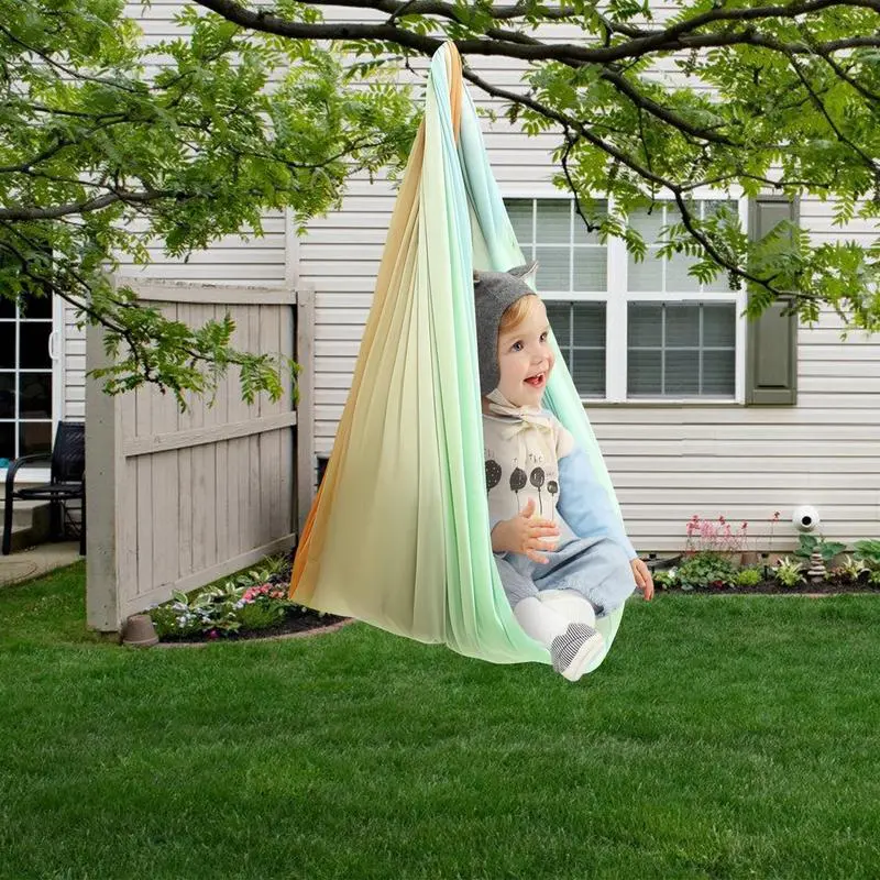 Sensory Swing Indoor Swing Cloth Backyard Double Layer Gradient Color Elastic Rocking Nest ElasticTherapy Cuddle Swing For Child