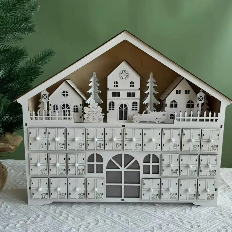 Christmas wooden advent calendars Reusable Fidget Calendar Wood Countdown Calendar  24 Drawers with LED Light