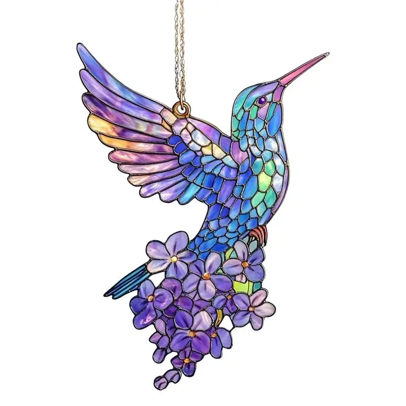 Hummingbird Sun Catcher  Bird Sun Catcher Hummingbird Flowers Wall Hangable Ornament Acrylic Stained Glass, window Hanging Decor