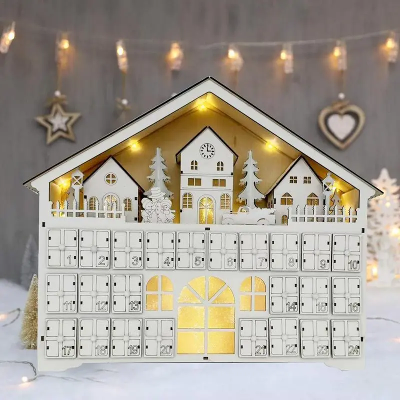 Christmas wooden advent calendars Reusable Fidget Calendar Wood Countdown Calendar  24 Drawers with LED Light