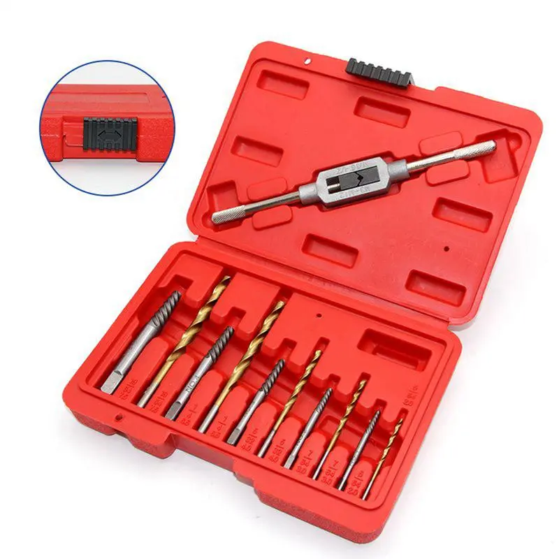 11pcs/kit Hand Drill Bits Set Screw Extractor Remover Kit Heavy Duty Multi-Purpose Tap Extractors Cobalt Coated Twist Drill Bit