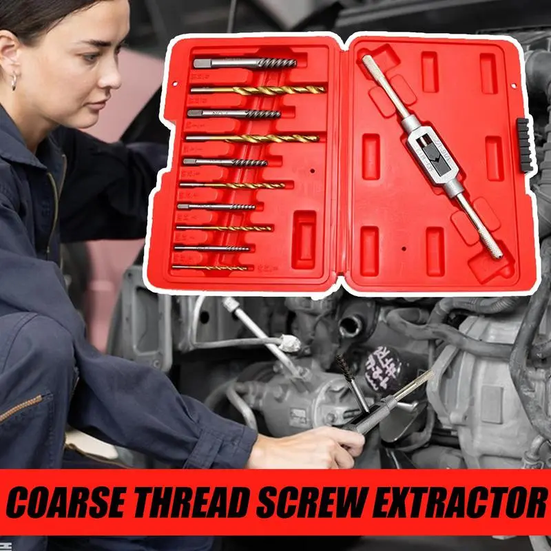 11pcs/kit Hand Drill Bits Set Screw Extractor Remover Kit Heavy Duty Multi-Purpose Tap Extractors Cobalt Coated Twist Drill Bit
