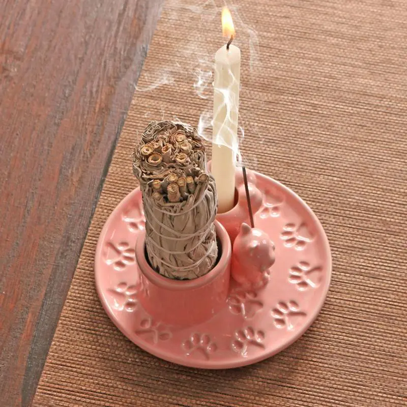Ceramic Incense Stick Burner Palo Santo Sticks Holder 4 In 1 Incense Burner Sage Holder Incense Holder Ash Catcher Tray