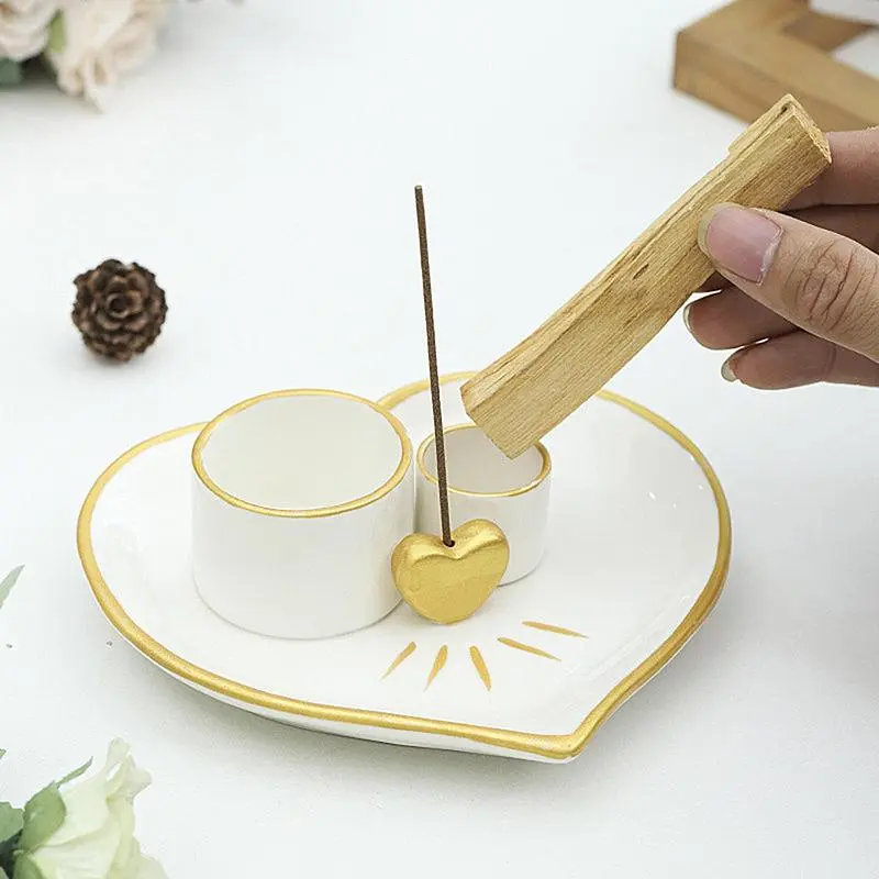 4 in 1 Incense Burner  Ceramic Simple Style Candlestick Holder  Holy Wood Burning Tool Ceramic Censer  for Meditation Yoga Room