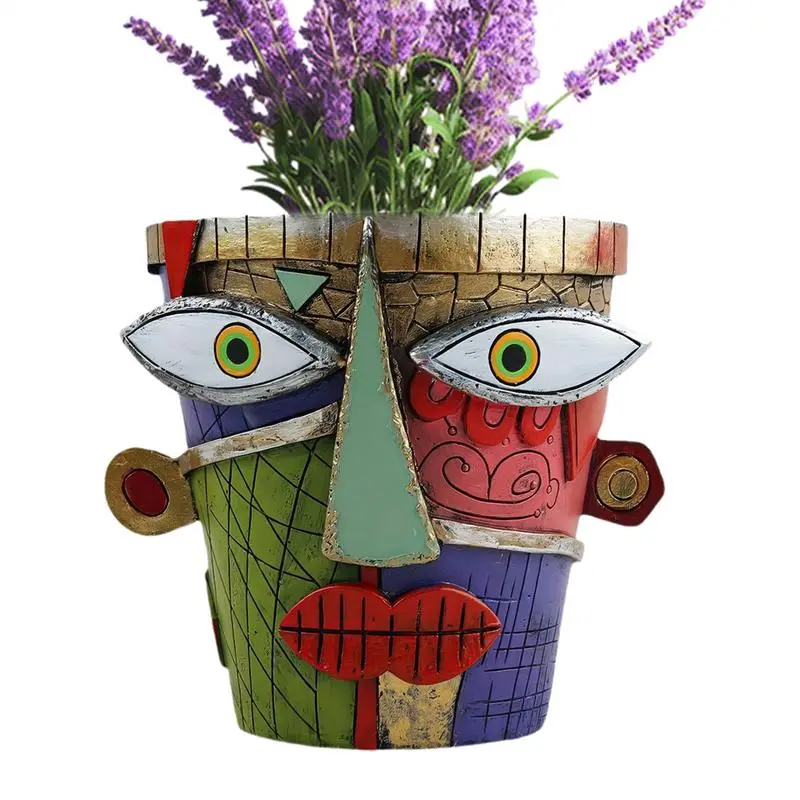 Abstract Face Planter Garden Unique Art Abstract Resin Face Flower Pot Facial Head Type Balcony Succulent Green Plant Flower Pot
