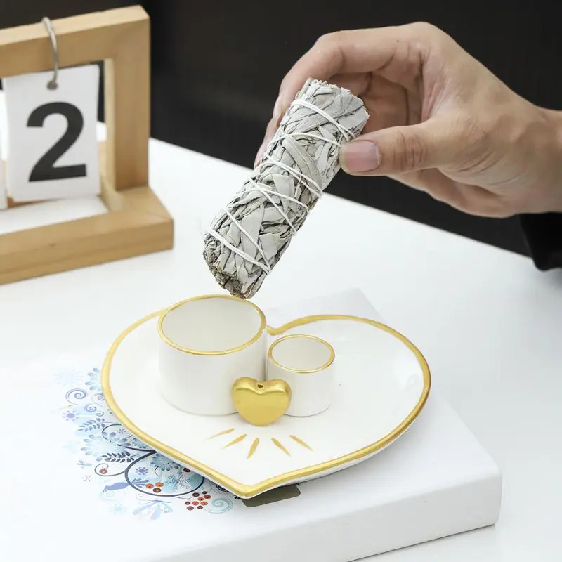 4 in 1 Incense Burner  Ceramic Simple Style Candlestick Holder  Holy Wood Burning Tool Ceramic Censer  for Meditation Yoga Room