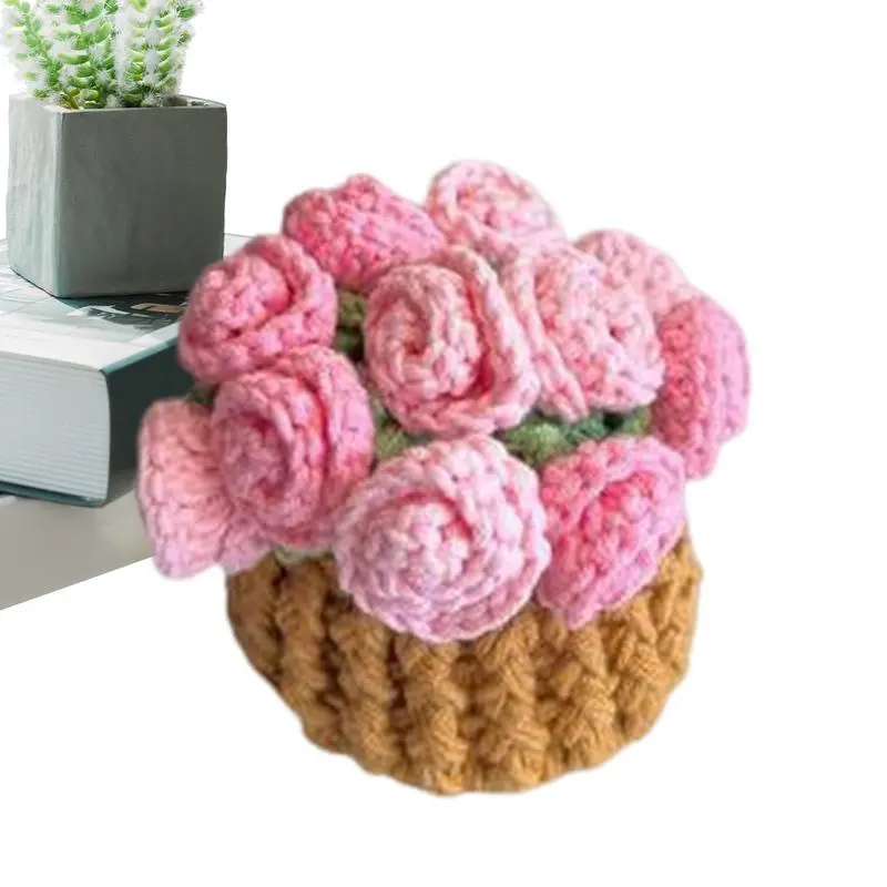 Knitting Coaster kit Handmade Knitting Romantic Coaster Aesthetic Soft Vintage Pad Rose Crochet Coasters Flower Bouquet Coaster