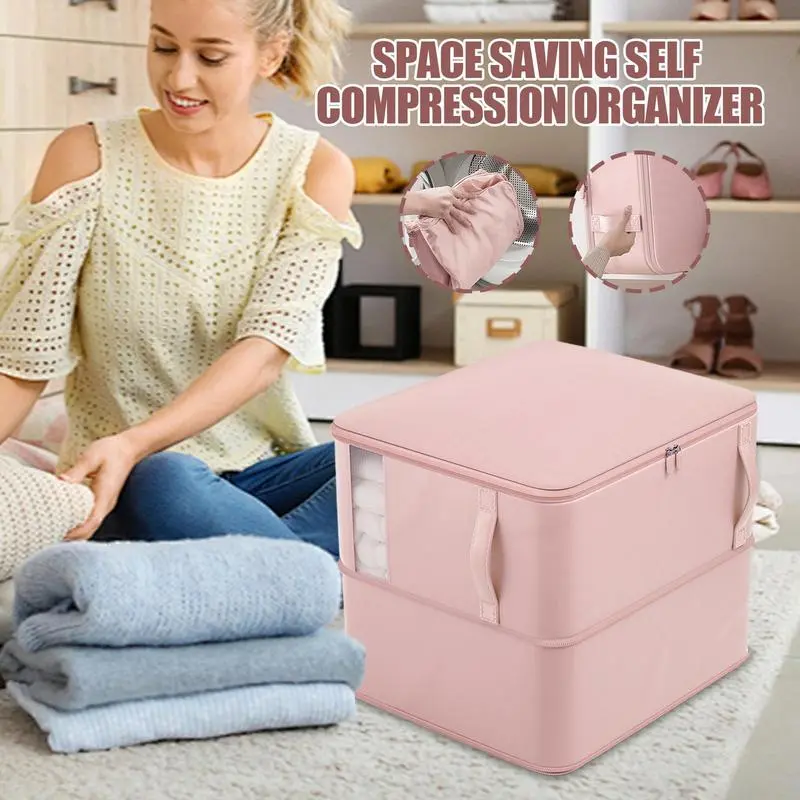 Comforter Storage Bag Compression Storage Bag For Comforter Reusable Fabric Organizer With Clear Stackable Case For Beddings
