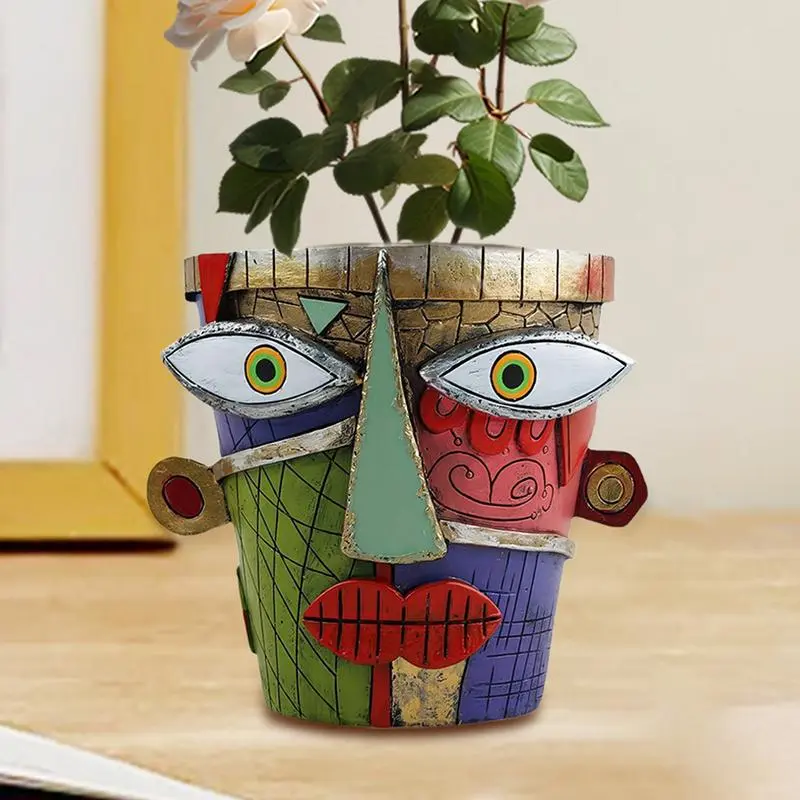 Abstract Face Planter Garden Unique Art Abstract Resin Face Flower Pot Facial Head Type Balcony Succulent Green Plant Flower Pot