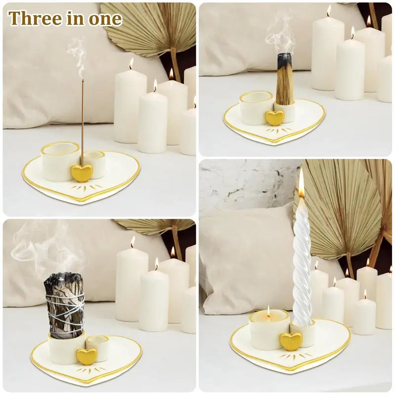 4 in 1 Incense Burner  Ceramic Simple Style Candlestick Holder  Holy Wood Burning Tool Ceramic Censer  for Meditation Yoga Room