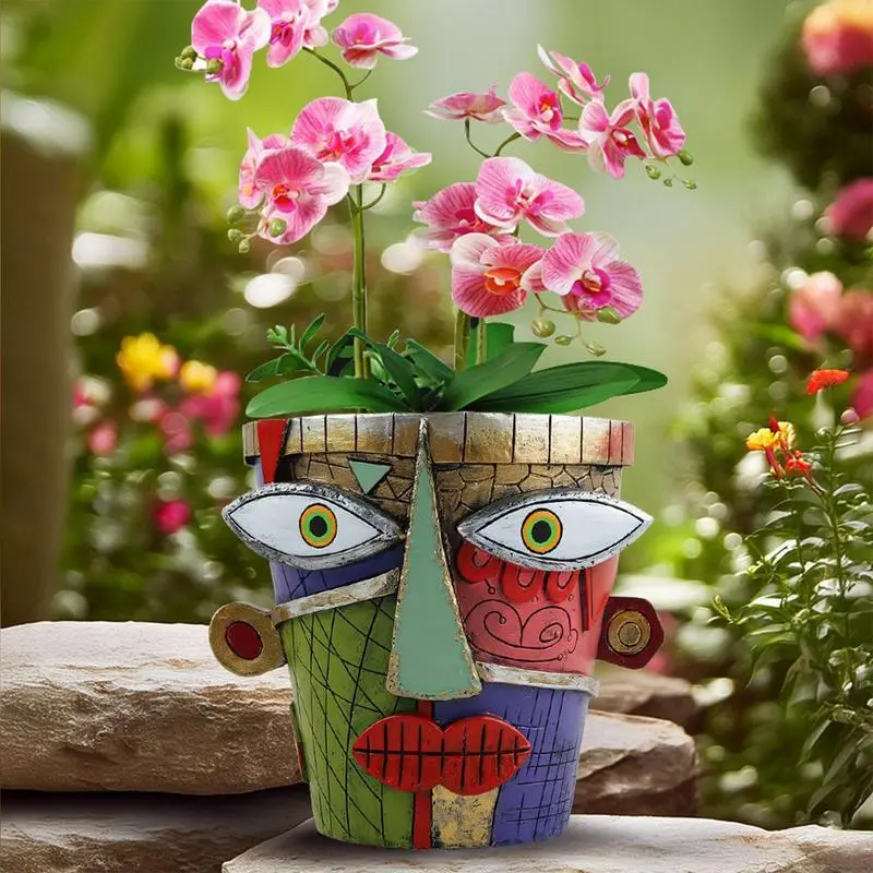 Abstract Face Planter Garden Unique Art Abstract Resin Face Flower Pot Facial Head Type Balcony Succulent Green Plant Flower Pot