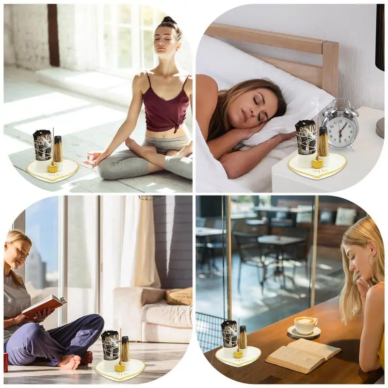 4 in 1 Incense Burner  Ceramic Simple Style Candlestick Holder  Holy Wood Burning Tool Ceramic Censer  for Meditation Yoga Room