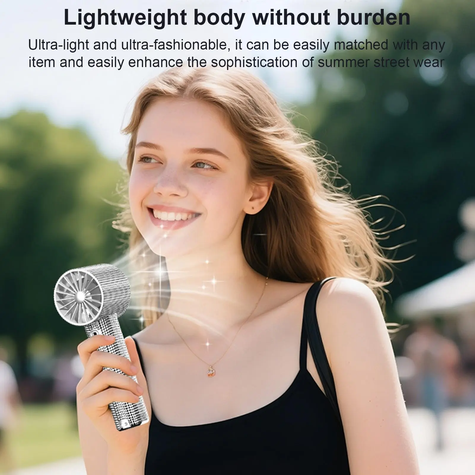 Handheld Fan Small Personal Cooling Gadget 199 Speeds Neck Hangable Rhinestone Hand Fan With Digital Display For Beach
