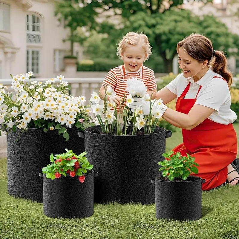 Vegetable Grow Bags 4X Non-Woven Flower Pots With Handles Breathable Growing Bag Planter Pot For Outdoor Indoor Gardening