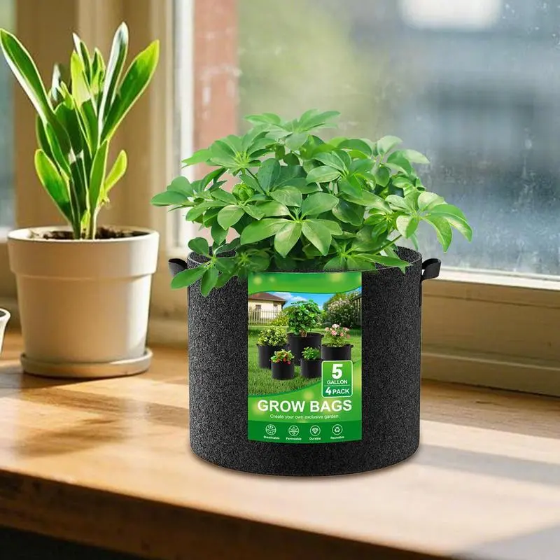 Vegetable Grow Bags 4X Non-Woven Flower Pots With Handles Breathable Growing Bag Planter Pot For Outdoor Indoor Gardening