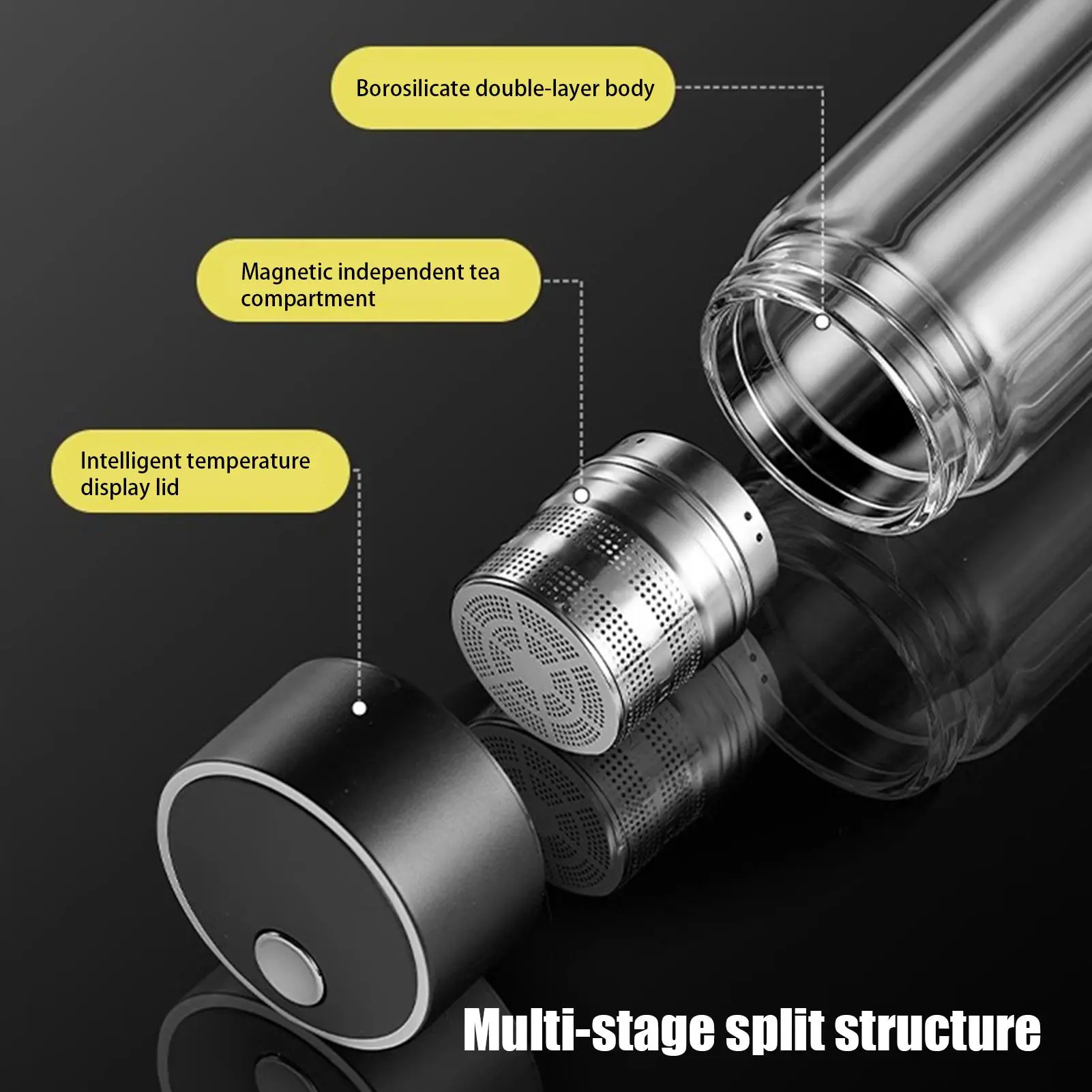 Tea Infuser Bottle Glass Tea Tumbler 400ml High Temperature Resistant Drinkware With Magnetic Lid Double-Layer Water Cup For Gym