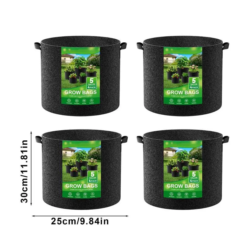 Vegetable Grow Bags 4X Non-Woven Flower Pots With Handles Breathable Growing Bag Planter Pot For Outdoor Indoor Gardening