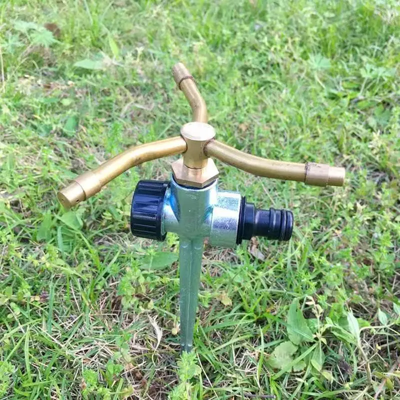 Water Sprinkler For Lawn 3-Arms Brass Plant Waterer 360 Degree Rotating Weather-Resistant Sprinkler For Lawn Garden Farm