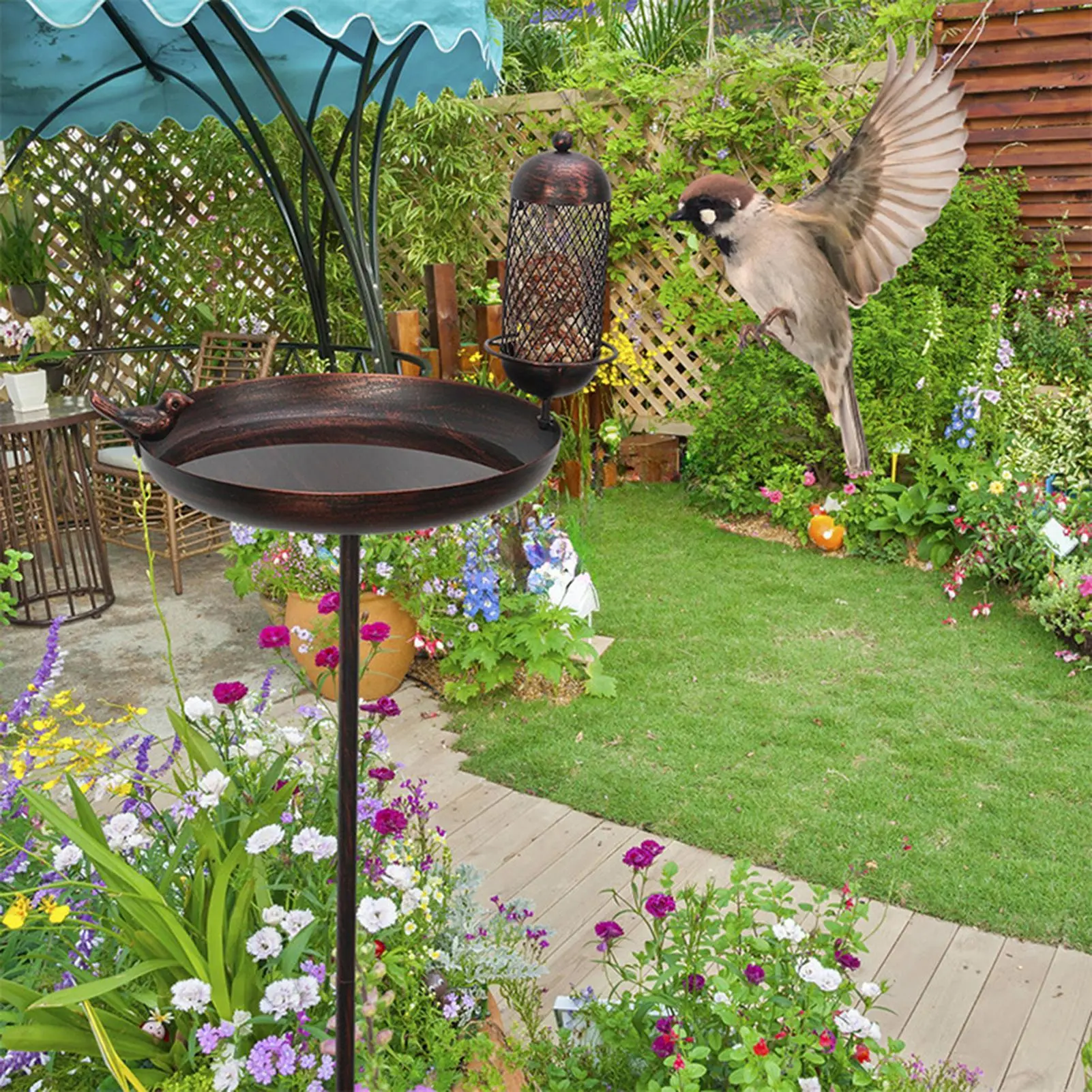 Garden Bird Bath Vintage Bird Bath with Stable Stake Multi-Functional Standing Bowl Birdbaths Yard Decor for Patio Farm Driveway