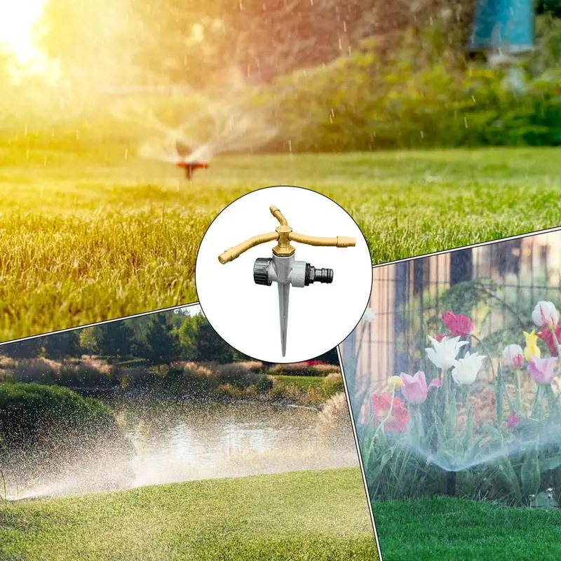 Water Sprinkler For Lawn 3-Arms Brass Plant Waterer 360 Degree Rotating Weather-Resistant Sprinkler For Lawn Garden Farm