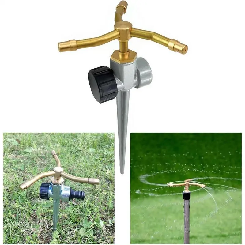 Water Sprinkler For Lawn 3-Arms Brass Plant Waterer 360 Degree Rotating Weather-Resistant Sprinkler For Lawn Garden Farm