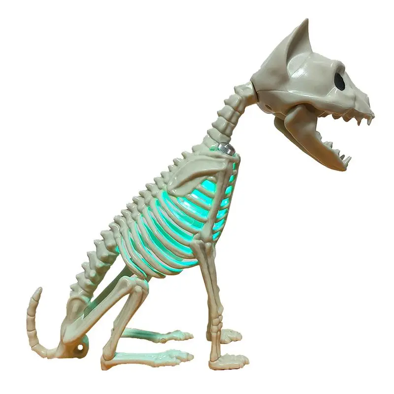Halloween Cat Statue Skeleton Ornament Model Skeleton Cat Statue with Light, Horror Cat Skeleton Halloween Party Prop Decoration