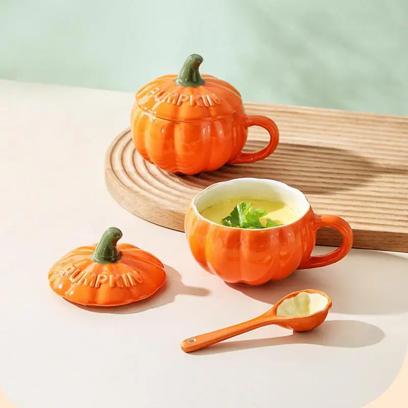 Halloween Pumpkin Cartoon Coffee Mug Pumpkin Cup Cartoon Cute Creative Pumpkin Cup Breakfast Cup Dessert Soup Cup With Lid Spoon