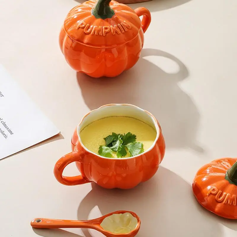 Halloween Pumpkin Cartoon Coffee Mug Pumpkin Cup Cartoon Cute Creative Pumpkin Cup Breakfast Cup Dessert Soup Cup With Lid Spoon