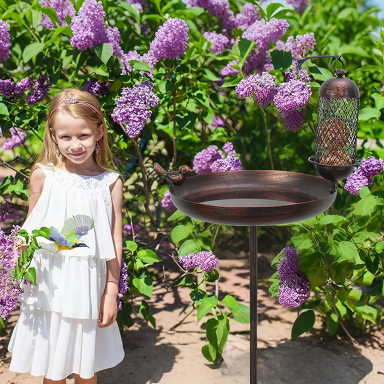 Garden Bird Bath Vintage Bird Bath with Stable Stake Multi-Functional Standing Bowl Birdbaths Yard Decor for Patio Farm Driveway