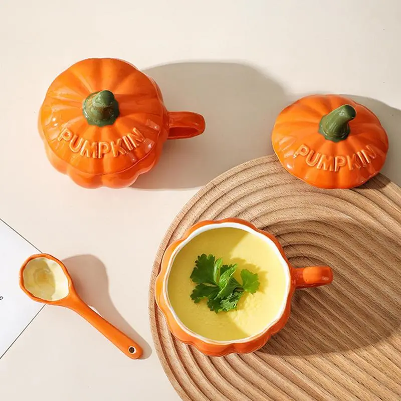 Halloween Pumpkin Cartoon Coffee Mug Pumpkin Cup Cartoon Cute Creative Pumpkin Cup Breakfast Cup Dessert Soup Cup With Lid Spoon