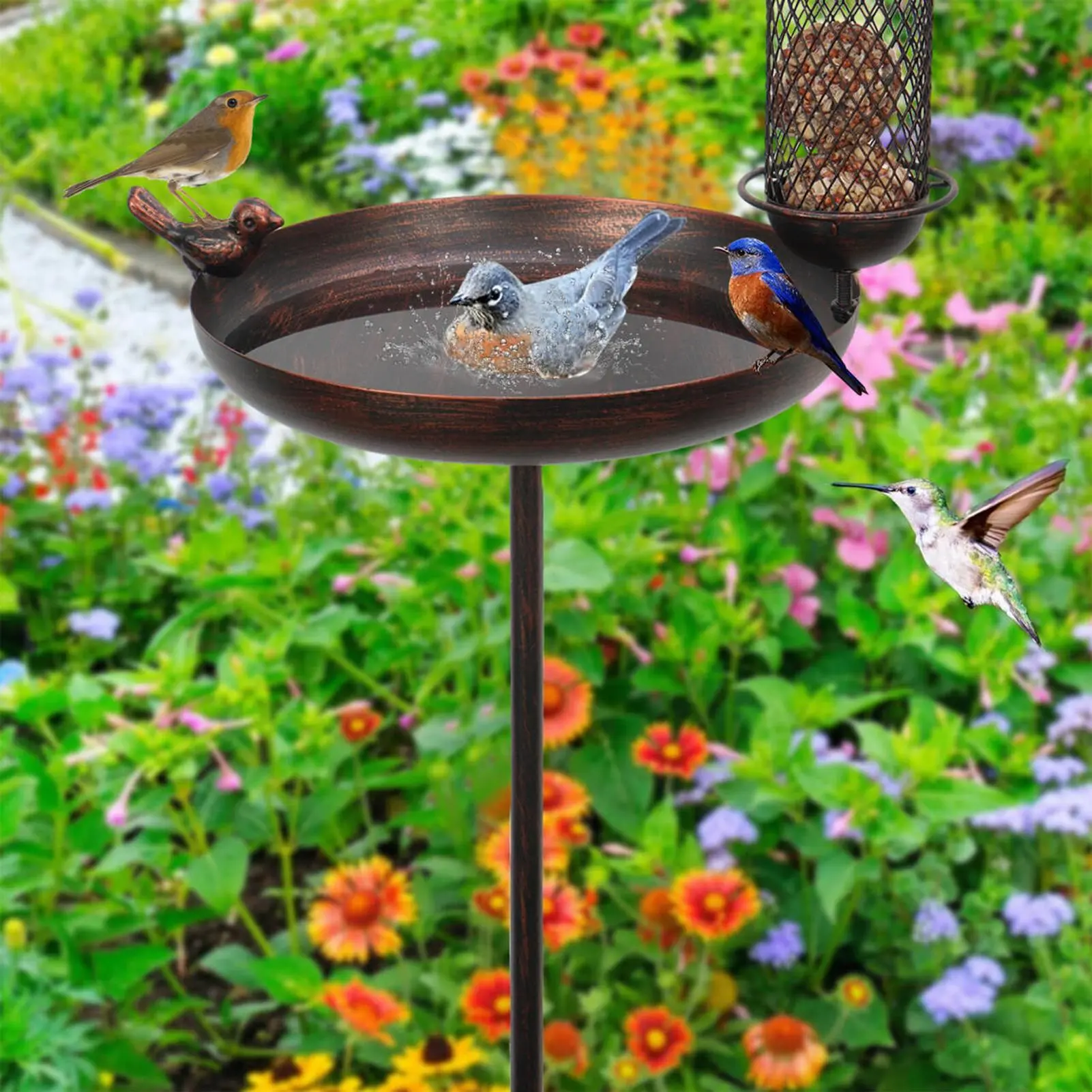 Garden Bird Bath Vintage Bird Bath with Stable Stake Multi-Functional Standing Bowl Birdbaths Yard Decor for Patio Farm Driveway