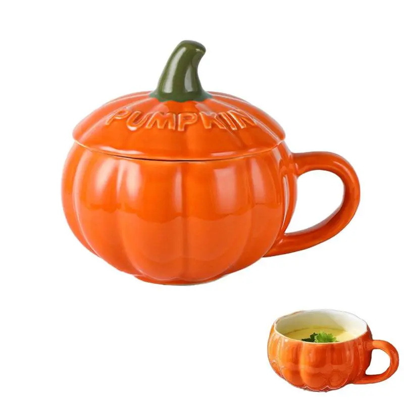 Halloween Pumpkin Cartoon Coffee Mug Pumpkin Cup Cartoon Cute Creative Pumpkin Cup Breakfast Cup Dessert Soup Cup With Lid Spoon