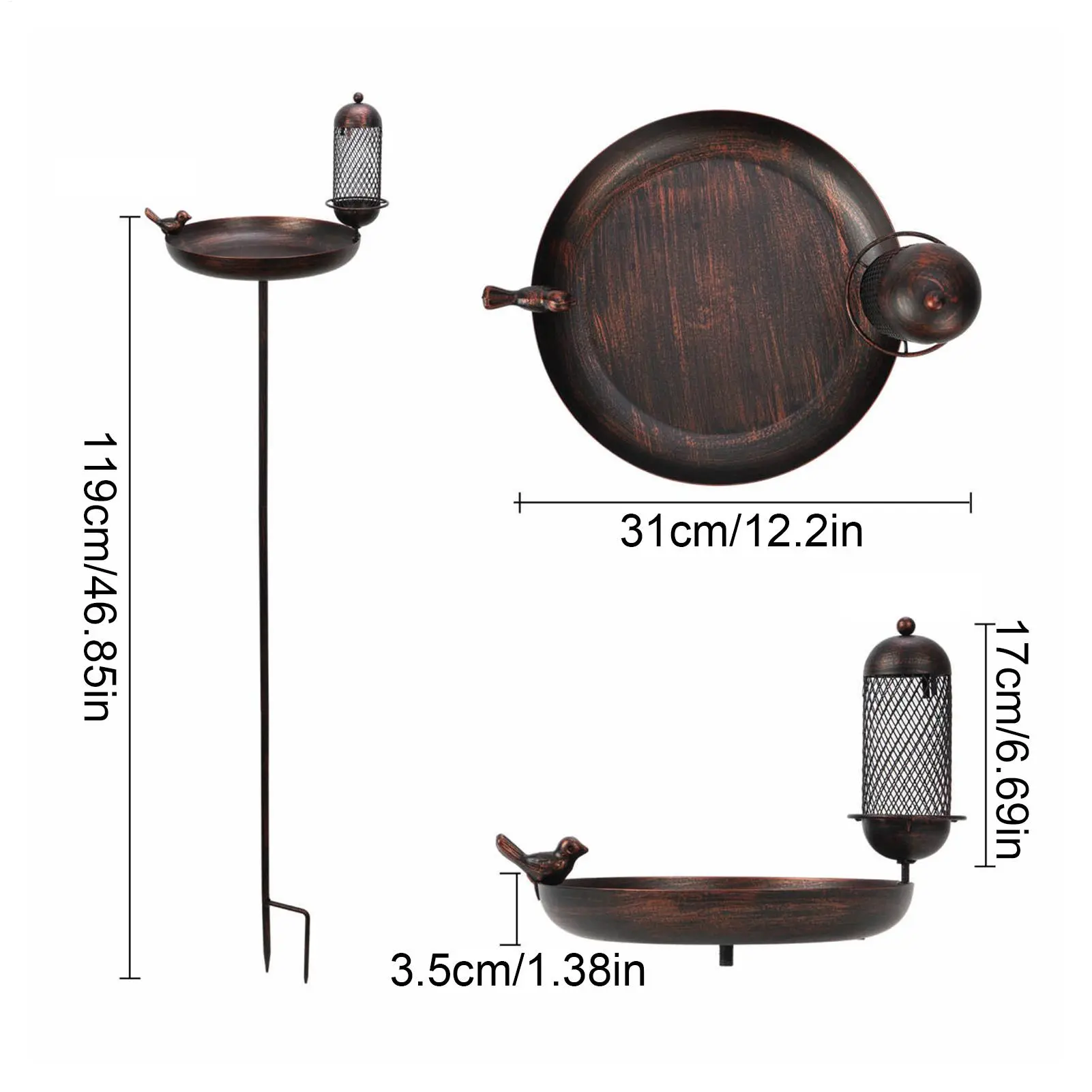 Garden Bird Bath Vintage Bird Bath with Stable Stake Multi-Functional Standing Bowl Birdbaths Yard Decor for Patio Farm Driveway