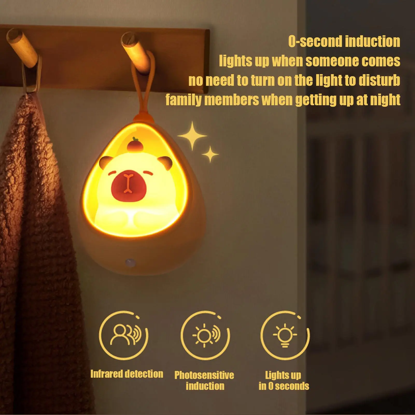 Capybara Night Light Capybara Cute Light Rechargeable Squishy Auto-Sensing Ornament Lighting For Nursery Desk Bedroom Kids
