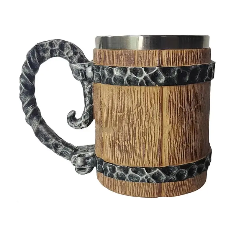 Beer Mug Resin Bucket Shaped Water Mug Viking Stainless Steel Viking Barrel Beer Mug Coffee Mug Drinking Cup Wine Tea Cup