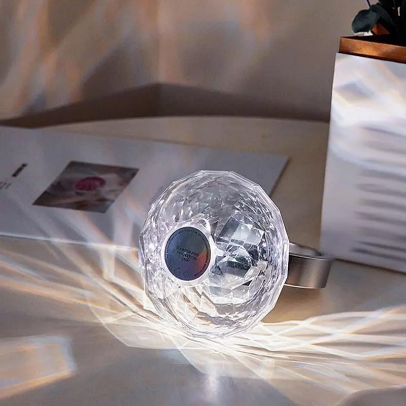 Crystal Table Lamp Color Changing Ring Shape Projection Lamp USB Charging Three Color Temperature Bedroom Lighting Tools For