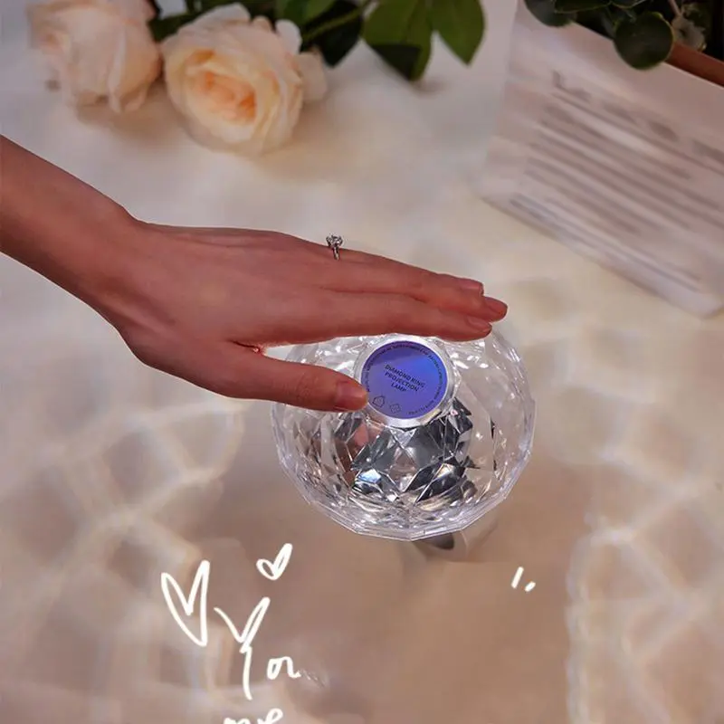 Crystal Table Lamp Color Changing Ring Shape Projection Lamp USB Charging Three Color Temperature Bedroom Lighting Tools For