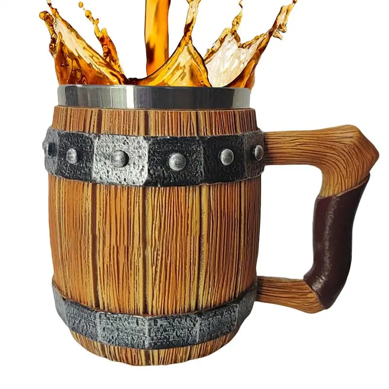 Beer Mug Resin Bucket Shaped Water Mug Viking Stainless Steel Viking Barrel Beer Mug Coffee Mug Drinking Cup Wine Tea Cup