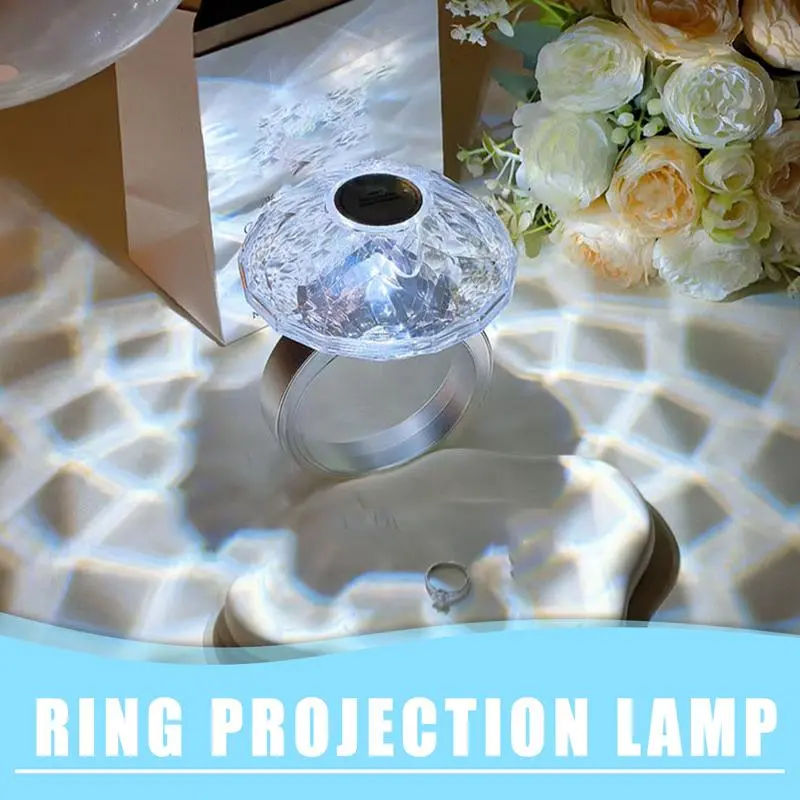 Crystal Table Lamp Color Changing Ring Shape Projection Lamp USB Charging Three Color Temperature Bedroom Lighting Tools For