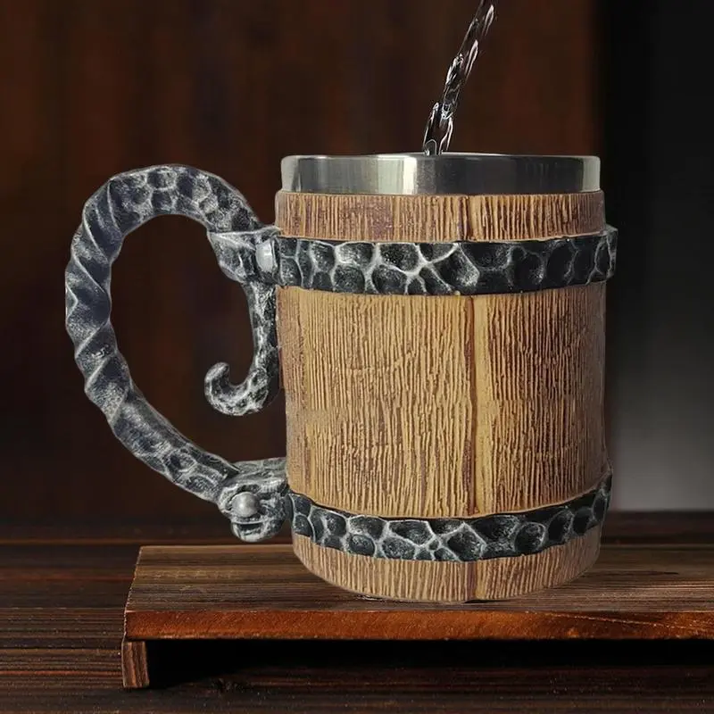 Beer Mug Resin Bucket Shaped Water Mug Viking Stainless Steel Viking Barrel Beer Mug Coffee Mug Drinking Cup Wine Tea Cup