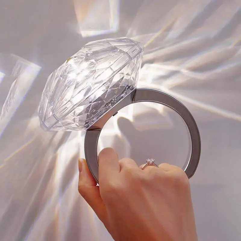 Crystal Table Lamp Color Changing Ring Shape Projection Lamp USB Charging Three Color Temperature Bedroom Lighting Tools For