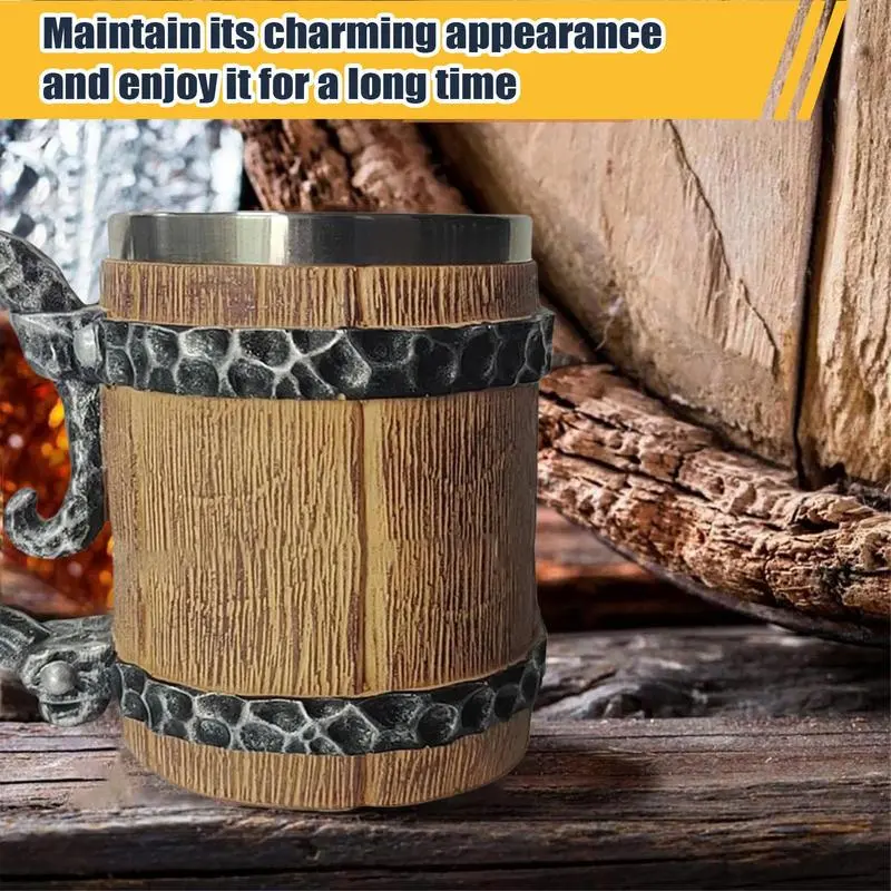 Beer Mug Resin Bucket Shaped Water Mug Viking Stainless Steel Viking Barrel Beer Mug Coffee Mug Drinking Cup Wine Tea Cup
